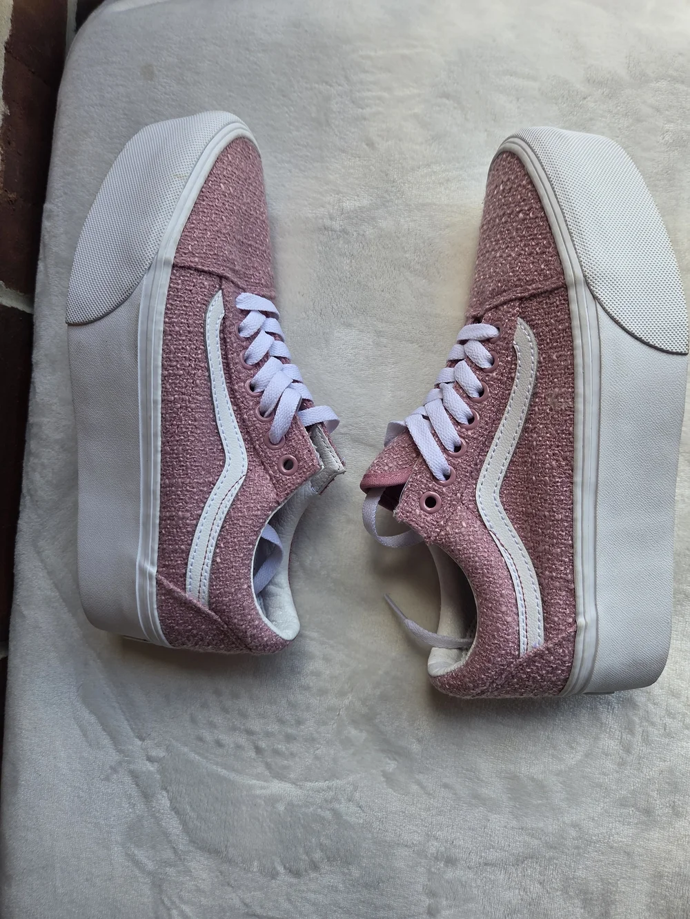 Vans Old Skool Platform Pink Boucle Textured Sneakers Women’s Size 8.5